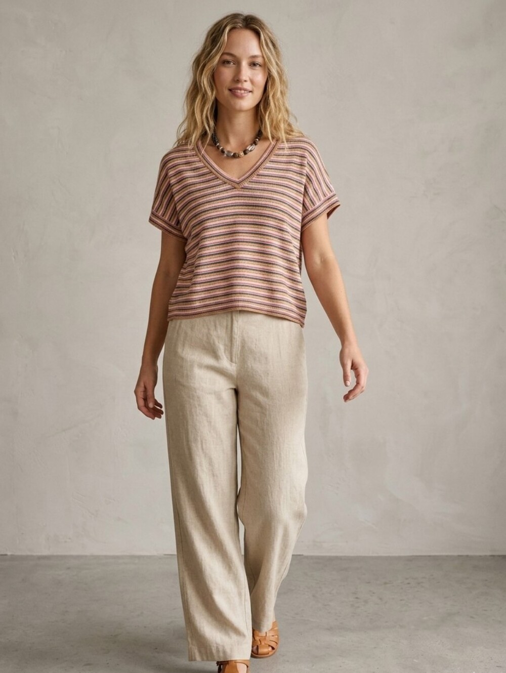 Madewell Multi Color Whisper Cotton Knit Short Sleeve Sweater Top Earth Tone